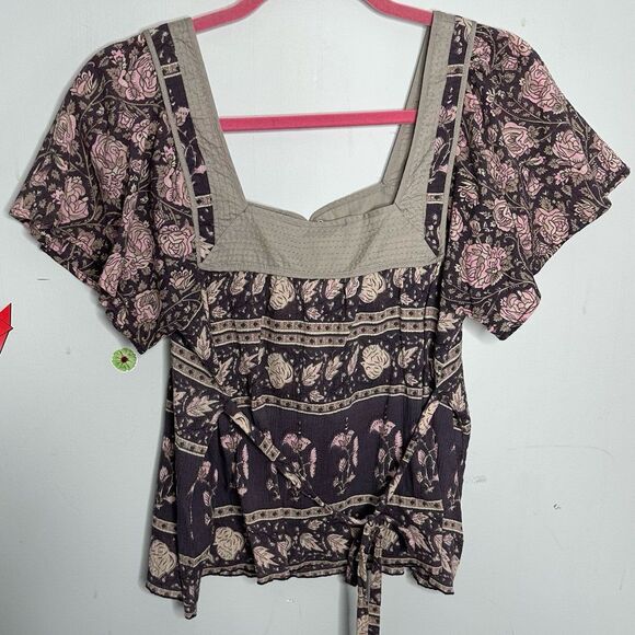 Vintage Y2K Free People Boho Kantha Trim Hippie Peasant Milkmaid Top Size 8 - Picture 2 of 8